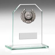 Jade Glass Plaque With Silver Trim Trophy - 3.75in