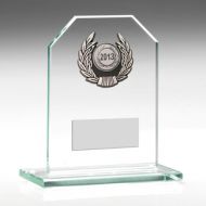 Jade Glass Plaque With Silver Trim Trophy - 5.25in