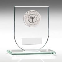 Jade Glass Plaque With Silver Trim Trophy - 3.75in