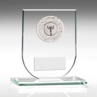 Jade Glass Plaque With Silver Trim Trophy - 5.25in