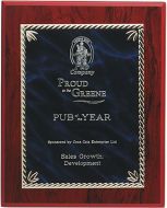 Rosewood Plaque With Blue Gold Aluminium Front - 10in