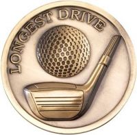 Antique Gold Golf Longest Drive Medallion - 2.75in