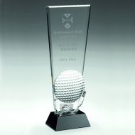 Clear Glass Golf Plaque With Club And Ball Detail On Black Base - 11in