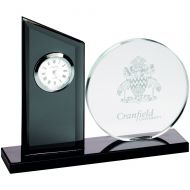 Clear Black Glass Clock And Round Plaque - 5.5in