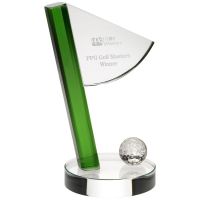 Clear Green Glass Golf Flag And Ball Award - 8.25in