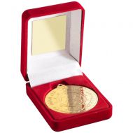 Red Velvet Box And 50mm Medal Football Man Of The Match Trophy Award - Gold - 3.5in