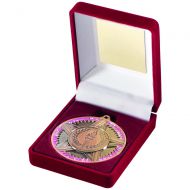 Red Velvet Box And Medal Star Torch Trophy Bronze 3.5in