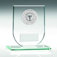 Jade Glass Plaque With Silver Trim Trophy - 4.25in