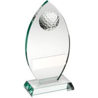 Jade Glass Plaque With Half Golf Ball Trophy Award - 5.75in