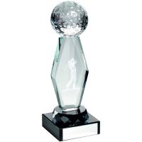 Clear Glass Lasered Golf Column On Black Base Trophy - 6.25in