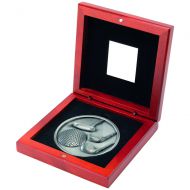 Rosewood Box And Antique Silver Golf Medallion Trophy - 4.5in