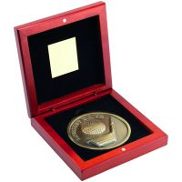 Rosewood Box And Antique Gold Longest Drive Golf Medallion Trophy - 4.5in