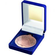 Blue Velvet Box And Medal Horse Trophy Bronze 3.5in