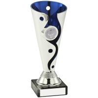 Silver Blue Plastic Swirl And Dot Trophy - (1in Centre) 6in