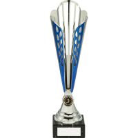 Silver Blue Tall Plastic Trophy - (1in Centre) 13in