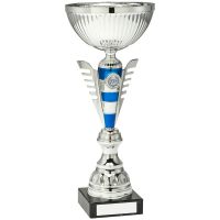 Silver Blue Stripey Stem Trophy - (1in Centre) 14.75in