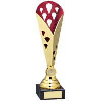 Gold Red Tall Plastic Triangle Trophy Award - 11.5in