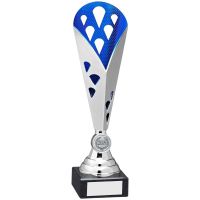 Silver Blue Tall Plastic Triangle Trophy Award - 11in