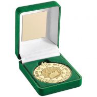 Green Velvet Box And 50mm Medal With Gaelic Football Insert M.O.T.M Trophy Award - G
