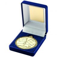Blue Velvet Box And 50mm Medal Referee Trophy Award - Gold - 3.5in