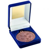 Blue Velvet Box And Bronze Multi Athletics Medal Trophy - 3.5in
