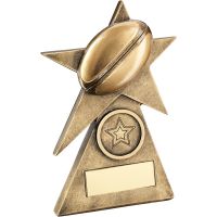 Bronze Gold Rugby Star On Pyramid Base Trophy - (1in Centre) - 5in