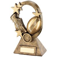 Bronze Gold Rugby Oval Stars Series Trophy - (1in Centre) 6.25in