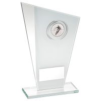 White Silver Printed Glass Plaque With Rugby Insert Trophy Award - 7.25in