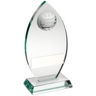Jade Glass Plaque With Half Volleyball Trophy Award - 6.75in