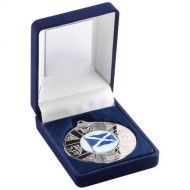 Blue Velvet Box Medal Scotl Trophy Silver 3.5in