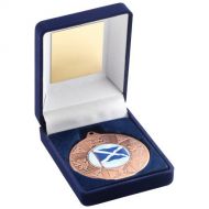 Blue Velvet Box Medal Scotl Trophy Bronze 3.5in