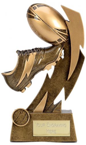 Rugby Tackle Figure Trophy 6.75in Bronze Gold Double FREE Engraving 