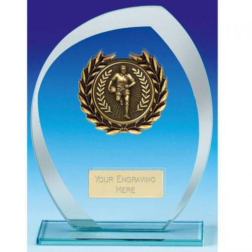 RUGBY TROPHY Jade Glass Plaque Half Ball Award 6.75in FREE Engraving 