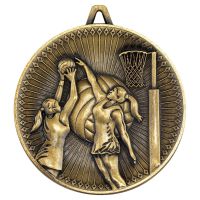 Netball Deluxe Medal Antique Gold 2.35in - New 2019