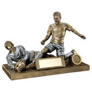 Bronze Pewter Male Football Figure And Goalkeeper Trophy 7.5 X 10.5in - New 2019