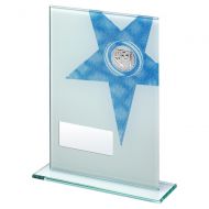 White Blue Printed Glass Rectangle With Football Insert Trophy 6.5in - New 2019