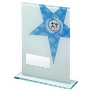 White Blue Printed Glass Rectangle with Martial Arts Insert Trophy Award 8in : New 2020