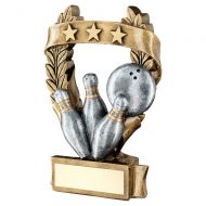 Bronze Pewter Gold Ten Pin 3 Star Wreath Award Trophy 5in - New 2019