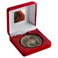 Red Velvet Box And 60mm Medal Netball Trophy Antique Gold 4in - New 2019