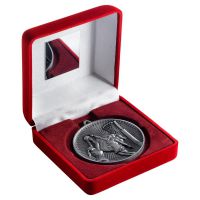 Red Velvet Box And 60mm Medal Netball Trophy Antique Silver 4in - New 2019