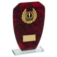 Jade Glass With Red Marble Backing And Gold Trim Trophy - 6.5in - New 2022