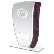 Jade Glass with Claret Silver Marble Detail and Hockey Insert Trophy Award 8in : New 2020