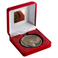 Red Velvet Box And 60mm Medal Hockey Trophy Antique Gold 4in - New 2019