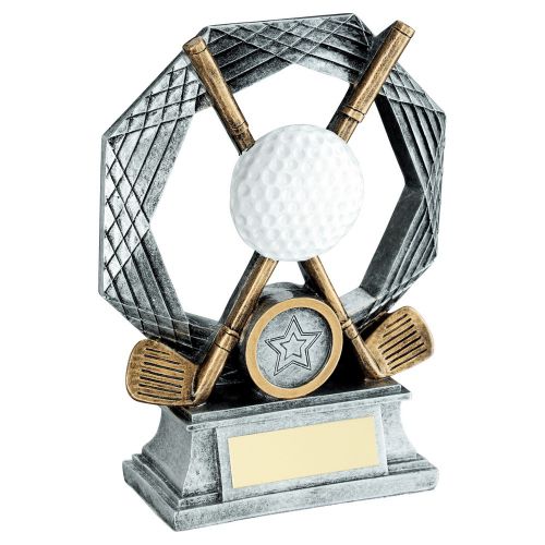 Bronze-Pewter-White Golf Octagon Series With Plate - 7in - New 2022