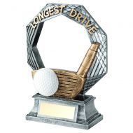 Bronze-Pewter-White Golf Octagon Series With Plate Longest Drive - 6in - New 2022