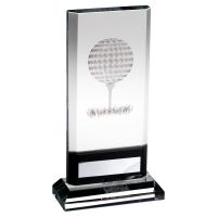 Clear-Black Glass Plaque With Lasered Golf Image And Plate (15mm Thick) - 7.5in - New 2022