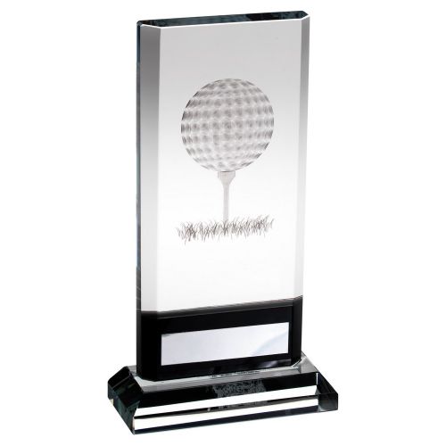Clear-Black Glass Plaque With Lasered Golf Image And Plate (15mm Thick) - 6.75in - New 2022