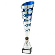 Silver Blue Plastic Spiral and Eyelet Trophy Award 14.25in : New 2020