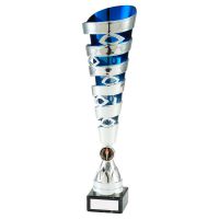 Silver Blue Plastic Spiral and Eyelet Trophy Award 15.5in : New 2020