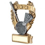 Bronze Pewter Gold Badminton 3 Star Wreath Award Trophy 5in - New 2019